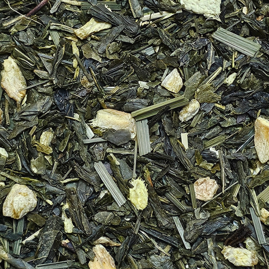thé vert sencha au gingembre, citronnelle et écorce de citron en vrac