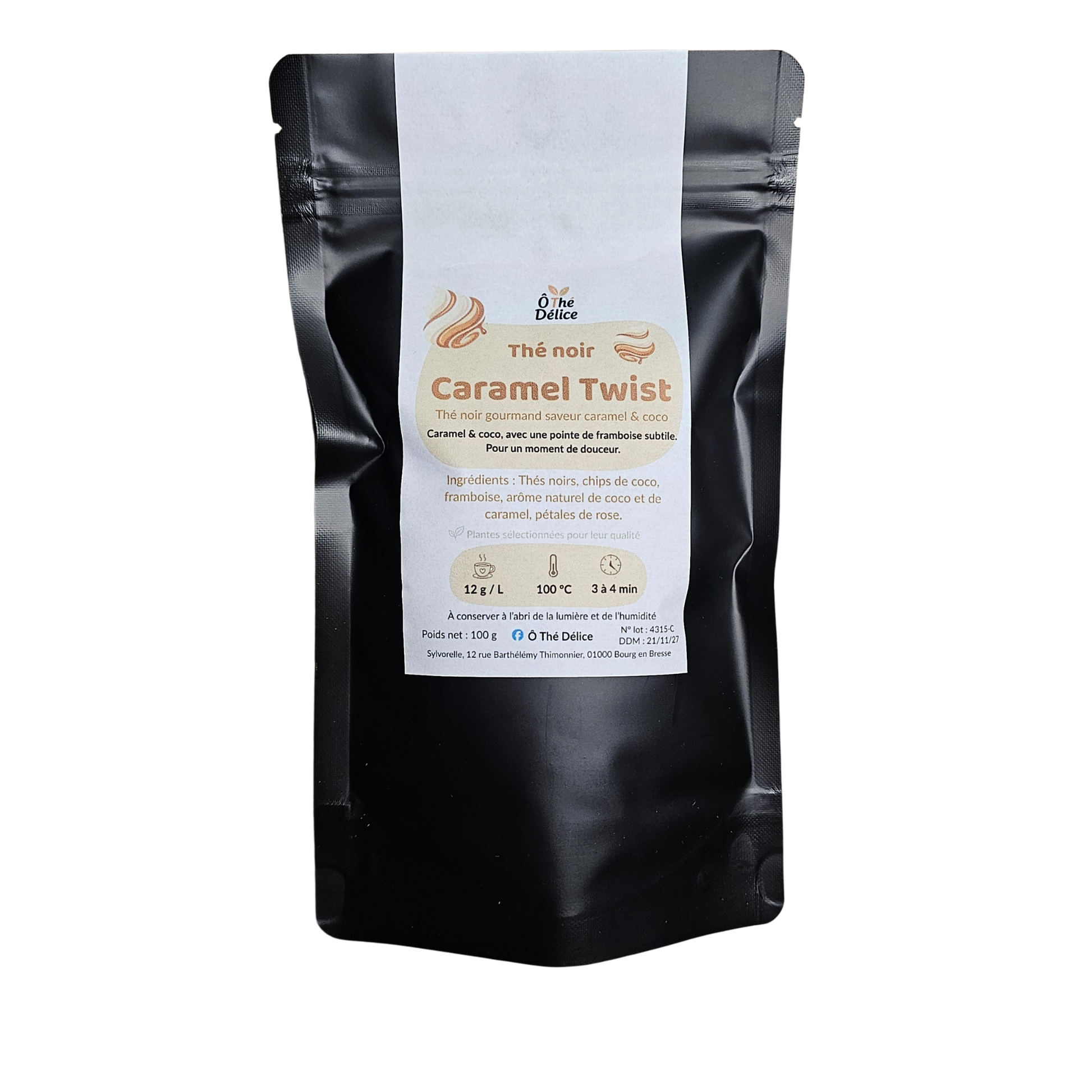 Sachet de thé noir gourmand Caramel Twist saveur caramel et coco – Ô Thé Délice