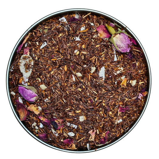 Rooibos crème d’amande en vrac avec morceaux d’amande et pétales de rose