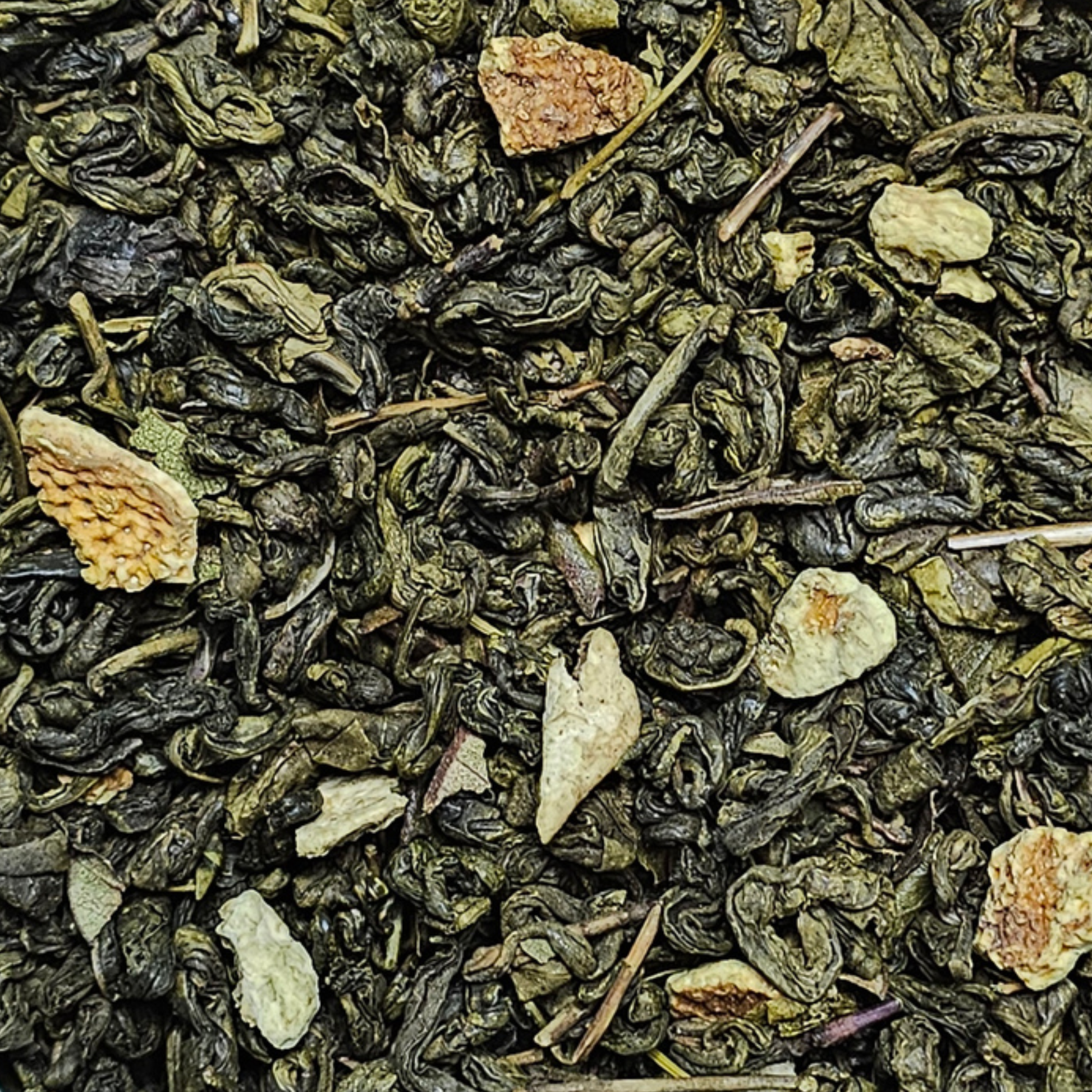 Thé vert Gunpowder citron myrte en vrac avec écorces de citron et verveine