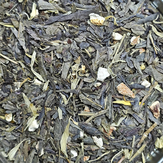 Thé vert au citron en vrac – zoom feuilles